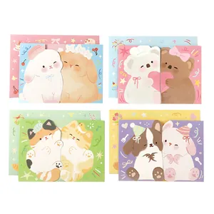 Adorable set of 4 animal theme greeting cards featuring rabbits bears cats and dogs