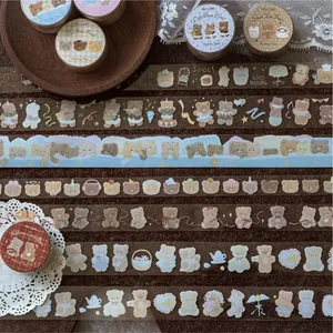 Schattige Cartoon Beer Patroon PET Decoratieve Tape Transparante Scrapbooking Stickers Voor Journaling DIY Kunst Ambachten