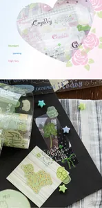 Close-up of PET decorative tape with silver hot stamping and artistic text patterns