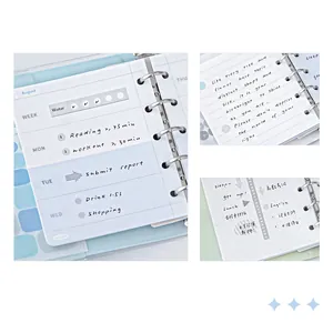 Refillable blue planner notebook showing schedule, diary, and DIY decoration sections