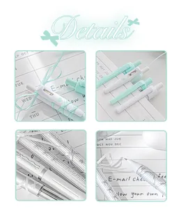 Detailed views of RosyPosy Ballet ribbon gel pen with elegant ribbon design and nib