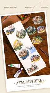 Exquisite 3D-Ölgemälde-Sticker, die sanfte Schatten auf eine Journal-Seite werfen.