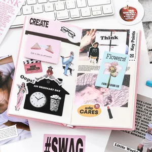 Aesthetic scrapbook sticker pack and decorative paper material kit for journaling