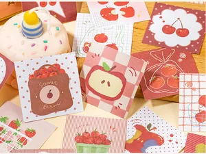 Detailed view of cute fruit stickers with apple and cherry illustrations for journaling