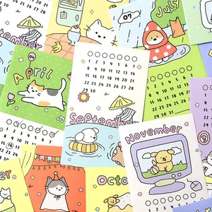 Collection of cute colorful cartoon animal DIY monthly calendar stickers for planners