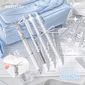 Elegant clear white ballet ribbon gel pen set with matching blue aesthetic pencil case