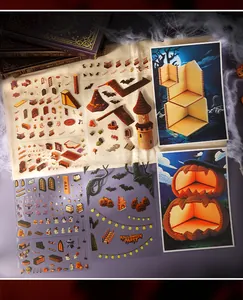 Detailed view of Halloween ghost carnival themed scene stickers with spooky elements