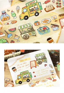 Matte PET tape with colorful food truck and snack doodle stickers for journaling