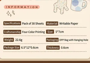 Detailed product information and specification sheet for 30-sheet writable journal stickers