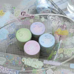 Set of four creative PET tapes with 3D silver stamping for scrapbooking and DIY crafts