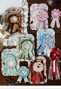 Collage van Mo-Card Ribbon Rosette stickerpakketten voor DIY journaling en scrapbooking.