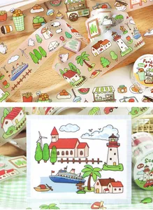 Detail view of NOTE FOR matte die-cut PET tape featuring colorful doodle illustrations