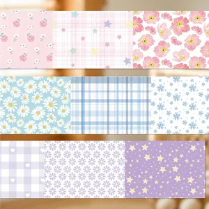 Floral Grid Washi Tape For Scrapbooking Decorative Adhesive Stickers DIY Arts Crafts Planner Journaling Masking Tape