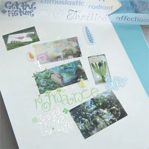 Decorative PET tape with silver foil lettering for creative scrapbooking and DIY journals