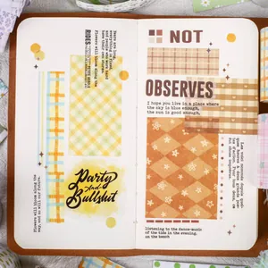 Retro warm yellow washi tape and stickers for creative journal collage and DIY decoration