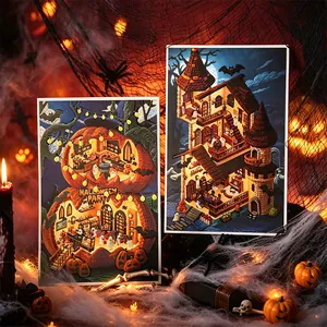 Vintage Halloween 3D Scene DIY Sticker Pack PET Waterproof Pumpkin Ghost Castle Scrapbooking Stationery Decorative Stickers