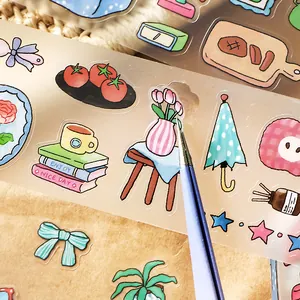 Doodle style PET stickers for journaling featuring cute home and food illustrations