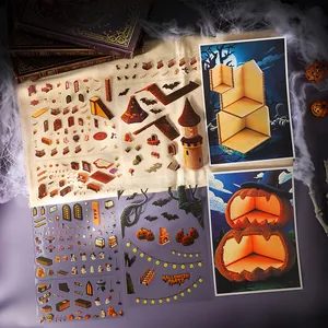 Halloween theme scenery sticker pack featuring ghosts, pumpkins and spooky castle elements