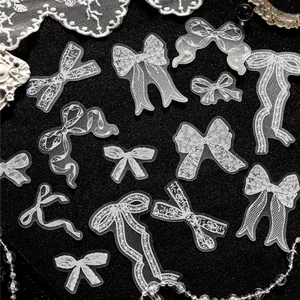 Vintage white lace bow PET glitter stickers for scrapbooking and DIY decoration