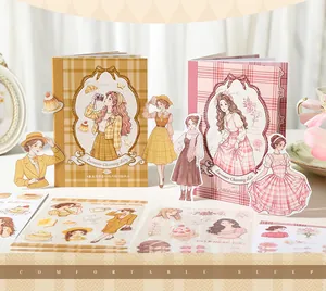 Vintage French girl sticker book set with romantic die-cut character decals