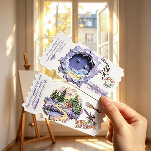 Dekorative Vintage Ticket-Aufkleber mit 3D-Relief-Naturlandschaft und inspirierenden Zitaten