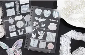 Detailweergave van Koreaanse balletstijl PET-stickers met engel- en hartpatronen.