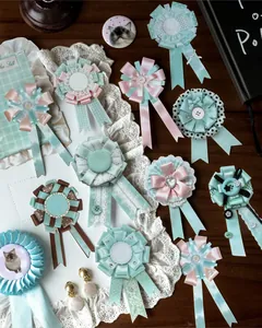 Gedetailleerde weergave van diverse pastel lint rozet stickers voor planner decoratie