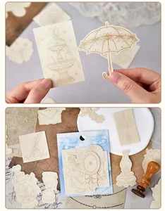 Vue détaillée d'autocollants rétro au trait sur papier perlé pour le scrapbooking.