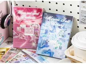 Detail of Yuxian sticker books showing pink and blue variants for DIY scrapbooking