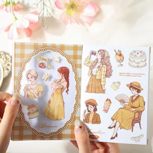 Original French vintage girl illustration sticker book with romantic die-cut designs