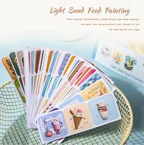 Detailed macro view of Light Sand Food Painting watercolor stickers set in a gold basket