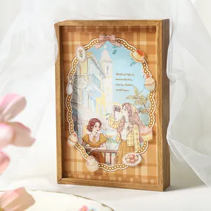 French vintage style sticker book with romantic lady illustrations in a wooden frame