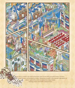Detailed view of opera house miniature scene stickers with vintage theater illustrations
