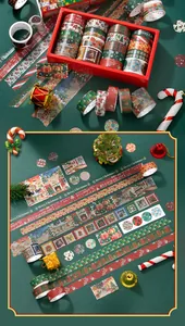 Vintage Christmas washi tape set with 18 rolls for festive journal decoration and gift wrapping.