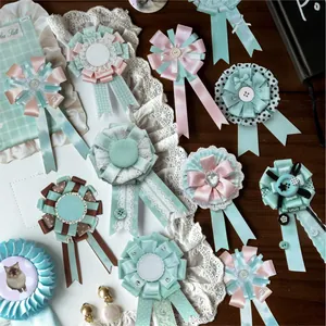 Handgemaakte lint roset stickerpakket voor DIY journaling en knutselen
