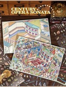 Detail view of Opera House miniature scenery stickers for artistic journaling and DIY