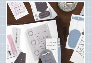 Close-up of vintage style scrapbooking papers with handwritten English text and sketches