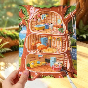 Secret Base series treehouse interior stickers with 3D ceramic texture