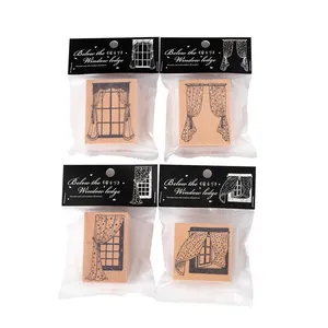 Vintage Holzstempel-Set mit filigranen Fenster- und Vorhangmotiven für Bullet Journaling