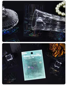 Detail of Rainy Season theme PET stickers with holographic water drop designs