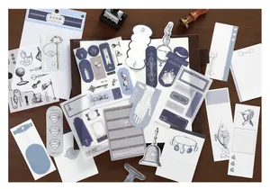 Detailed collection of vintage blue manuscript sticker pack for artistic scrapbooking