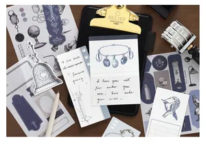 Vintage journaling material pack with intricate sketches and handwritten English notes