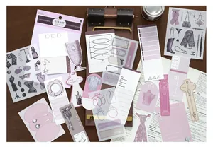Detail of vintage scrapbooking material pack with floral and manuscript designs