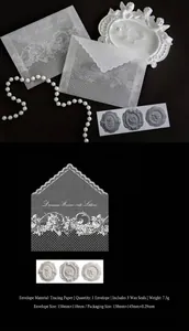 Elegant lace pattern vellum envelope set with decorative floral wax seals for gifts
