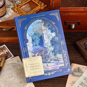 Vintage A5 gilded hardcover notebook with scenic oil painting design