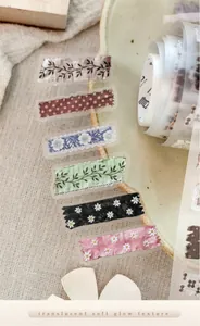 Detailaufnahme von lichtdurchlässigem PET-Dekoband mit Blumen- und Blattmustern