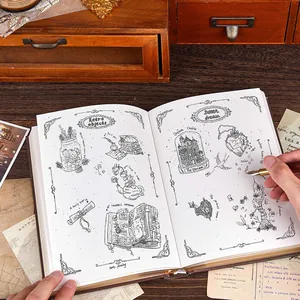 Retro A5 hardcover notebook with vintage illustrations and aged paper edges for journaling