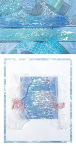 Detailed view of iridescent PET tape with shimmering water ripple and sea wave patterns