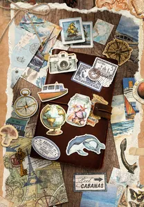 Detailed vintage scrapbook stickers and decorative material paper for retro journaling set
