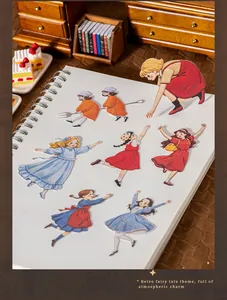 Detail von Retro-Märchen-Charakter-Aufklebern mit realistischer Sticktextur im Vintage-Stil